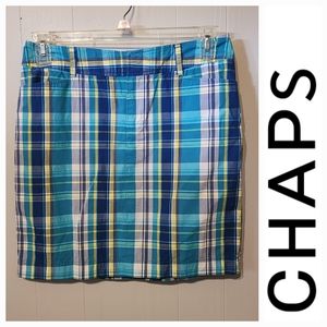 Chaps‎ Plaid Skirt A-Line Lightweight Blue Yellow White Casual Size 6 A475